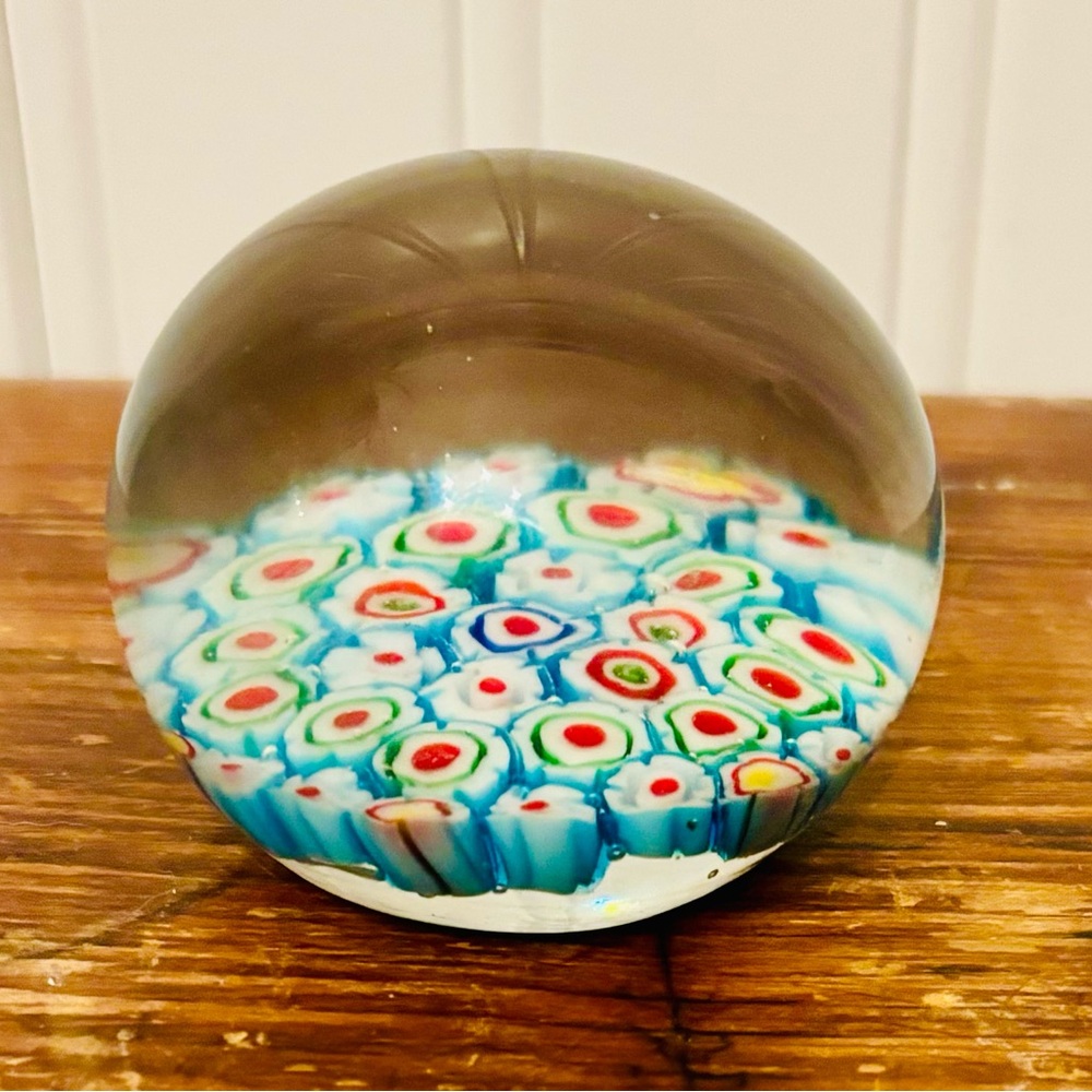 Colorful Millefiori Vintage Glass Art Paperweight